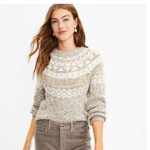 Loft Marled Fair Isle Sweater.  Smokey grey & cream with hints of gold.